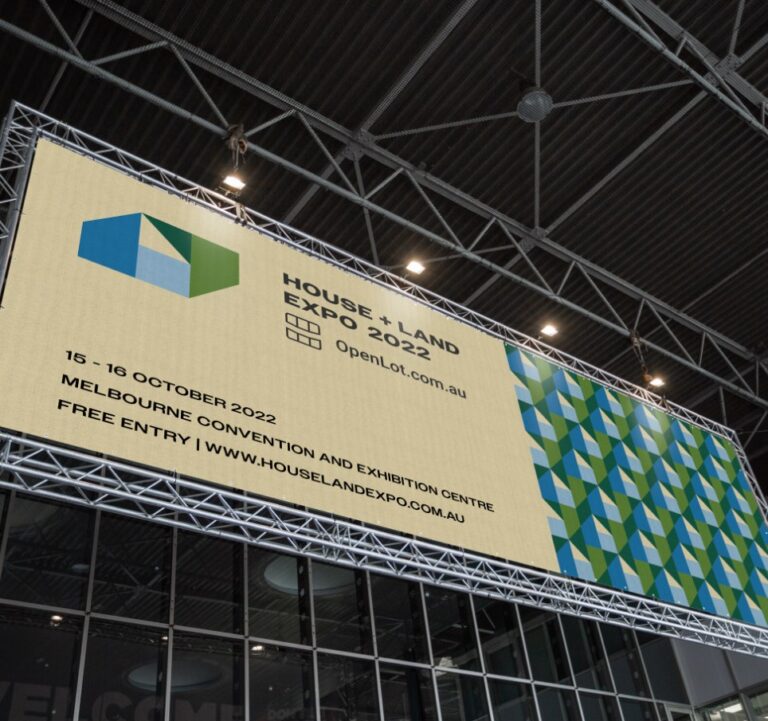 Trade show display stand with branded signage