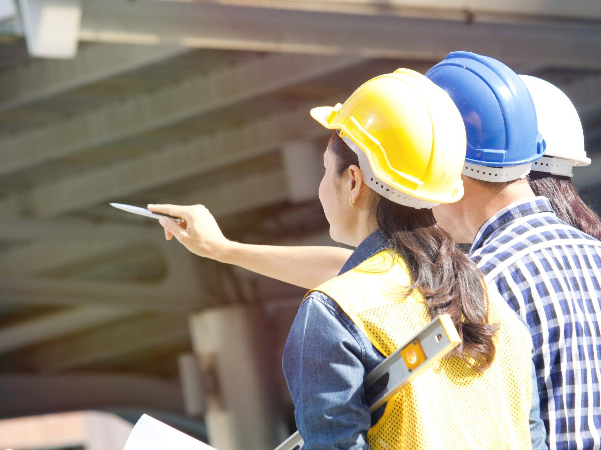 Engineer reviewing works on a residential building site